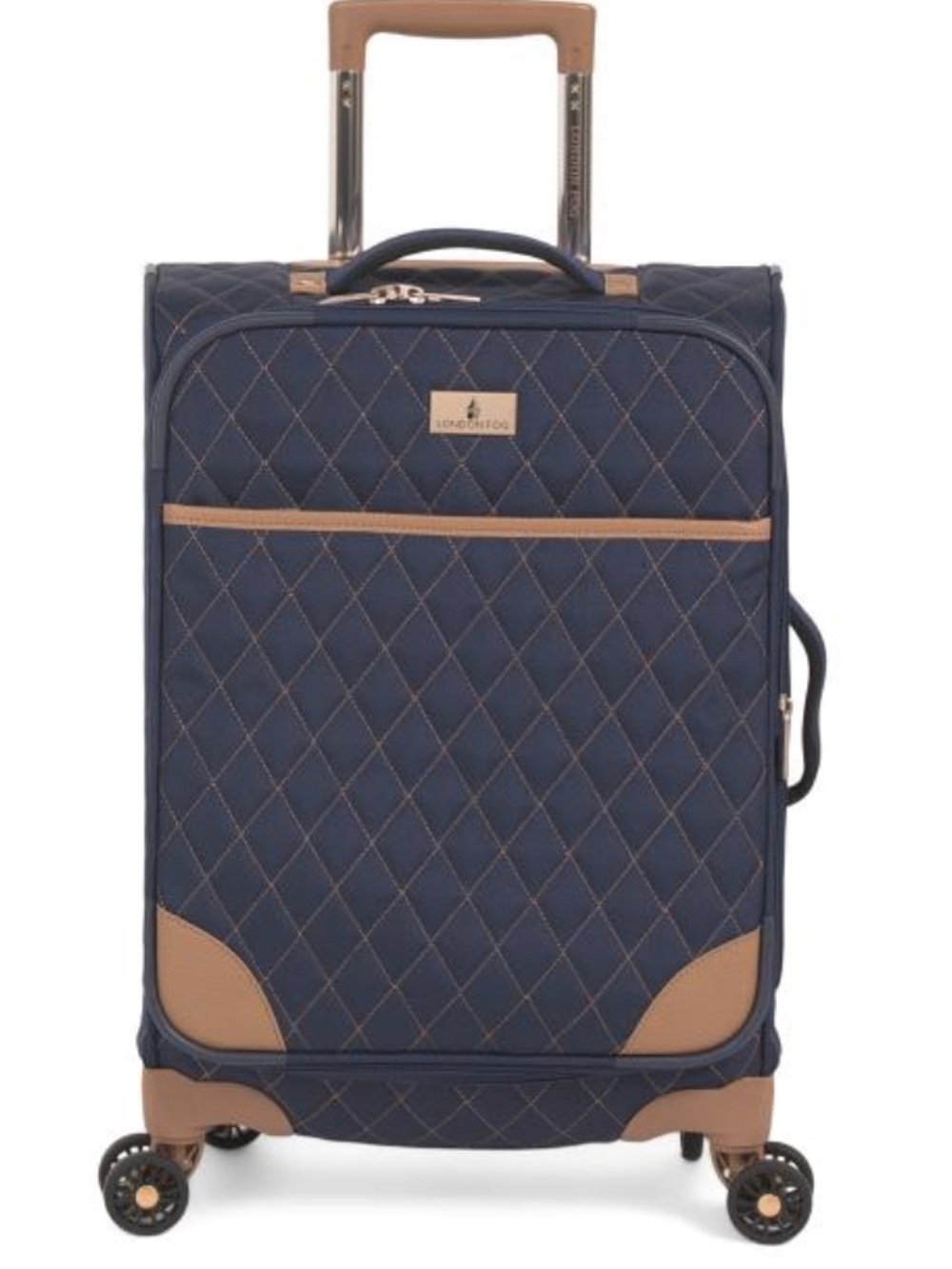 London Fog Quilted Carry-On Roller Bag - Navy/Tan